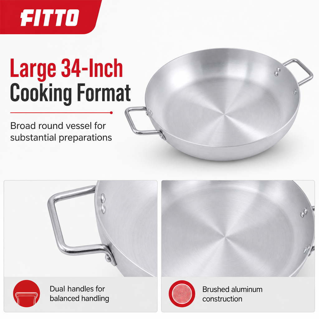 48 Pieces Aluminum Kadai Cooking Pan with Dual Handles, 34 Inch