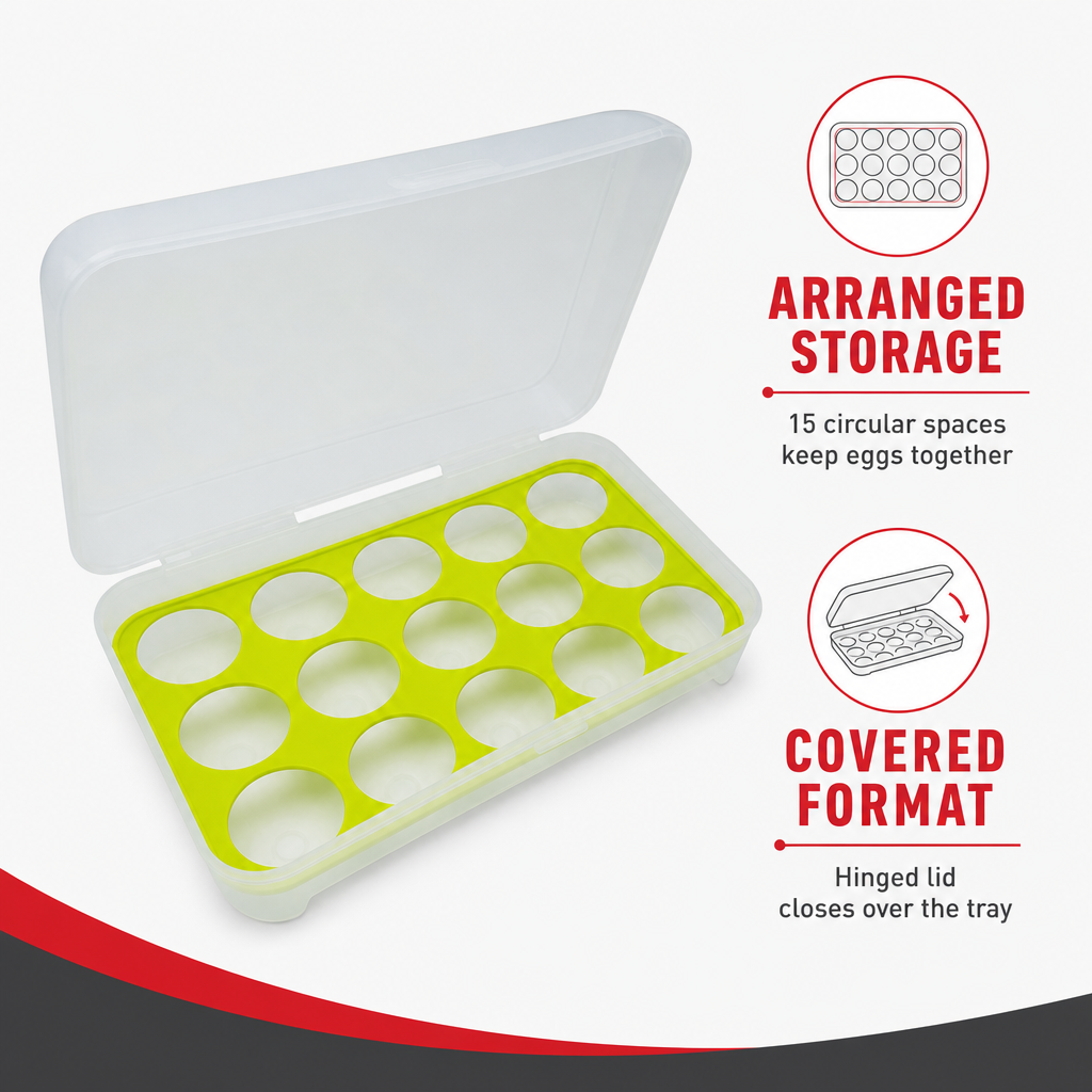 120 Pieces Egg Storage Tray with Lid, 15-Egg Plastic Organizer, Green or Orange