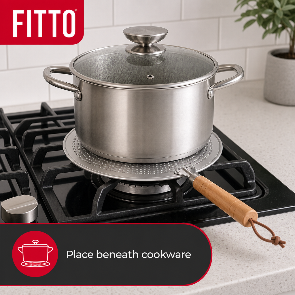 144 Pieces Metal Heat Diffuser Rings with Wooden Handle for Gas and Electric Hobs, Simmer Ring for Even Pan Support