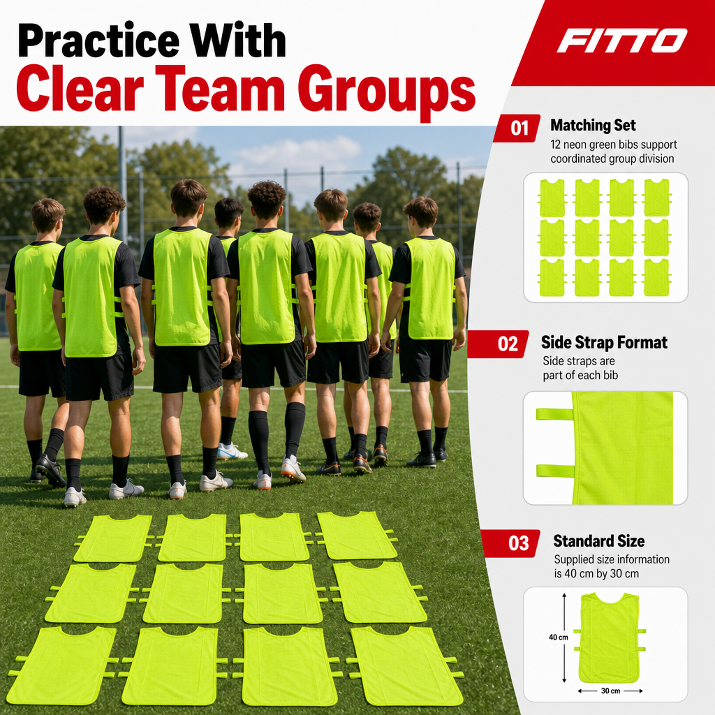 48 Pieces Sports Training Bibs with Side Straps, Standard Size, Neon Green, 12-Piece Pack