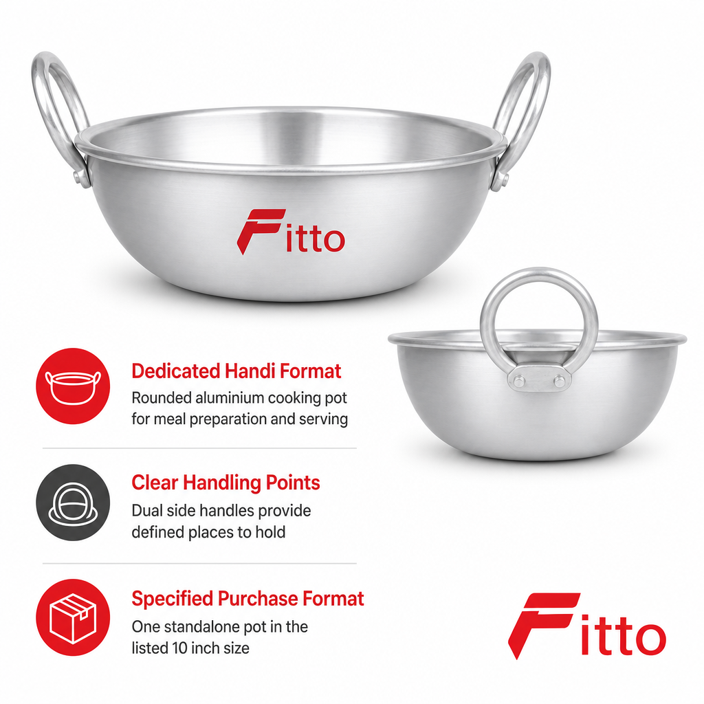 96 Pieces Aluminium Handi Cooking Pot with Dual Side Handles, 10 Inch Round Cookwares