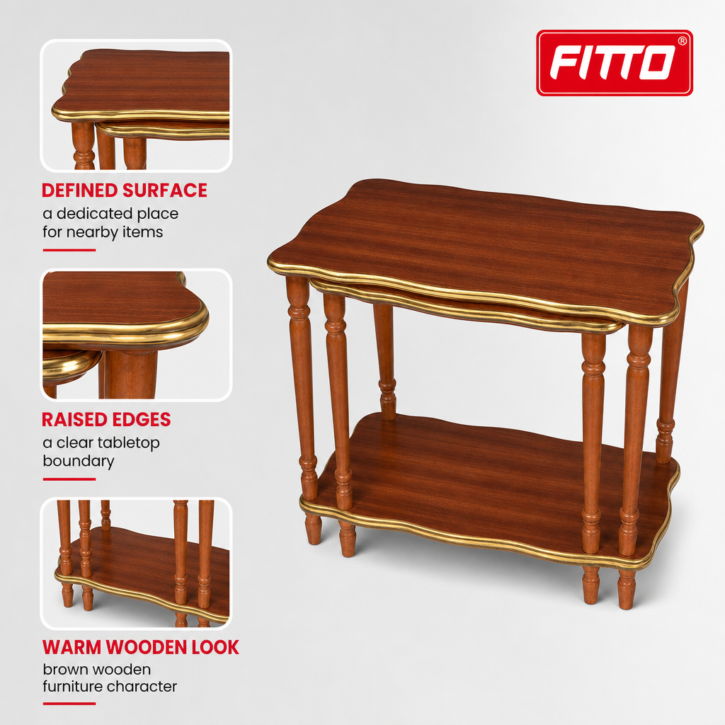 48 Pieces Rectangular Wooden Side Table with Raised Edges, Brown, 55 x 35 x 55 cm