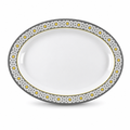 96 Pieces Melamine Wavy Oval Serving Plate, 14 Inch, White and Grey with Yellow Accents