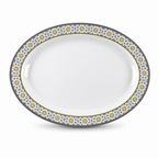 96 Pieces Melamine Wavy Oval Serving Plate, 14 Inch, White and Grey with Yellow Accents