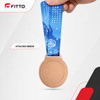 144 Pieces Sports Award Medal with Textured Edge, Blue Ribbon, Bronze, 10 x 8 cm