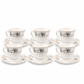 48 Pieces Opal Cup and Saucer Set, 190ml, 12 Pieces, 6 Cups with 6 Saucers, Floral White Design