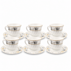 48 Pieces Opal Cup and Saucer Set, 190ml, 12 Pieces, 6 Cups with 6 Saucers, Floral White Design