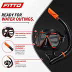 72 Pieces Swimming Mask and Snorkel Set, Black and Orange, Paired Mask with Snorkel for Pool and Beach Use