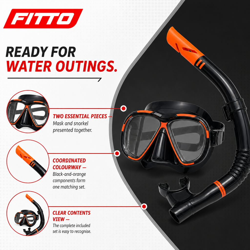 72 Pieces Swimming Mask and Snorkel Set, Black and Orange, Paired Mask with Snorkel for Pool and Beach Use