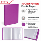 120 Pieces Purple A4 Display Book with 30 Clear Pockets, 1 Piece