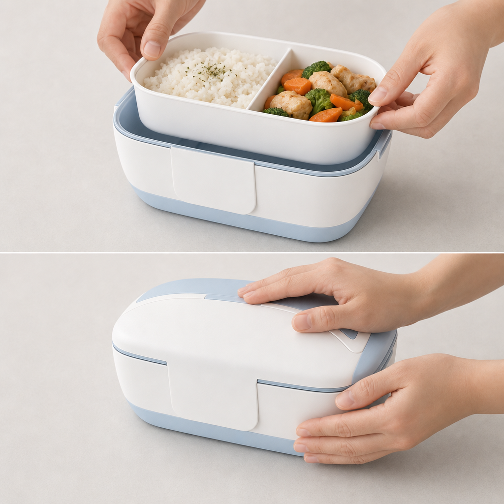 48 Pieces Electric Heated Lunch Boxes, Blue and White Portable Meal Container, 1 Unit, 25 x 20 x 12 cm