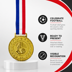 144 Pieces Football Medal with Ribbon, Gold Silver and Bronze Finish, 10 x 8 cm