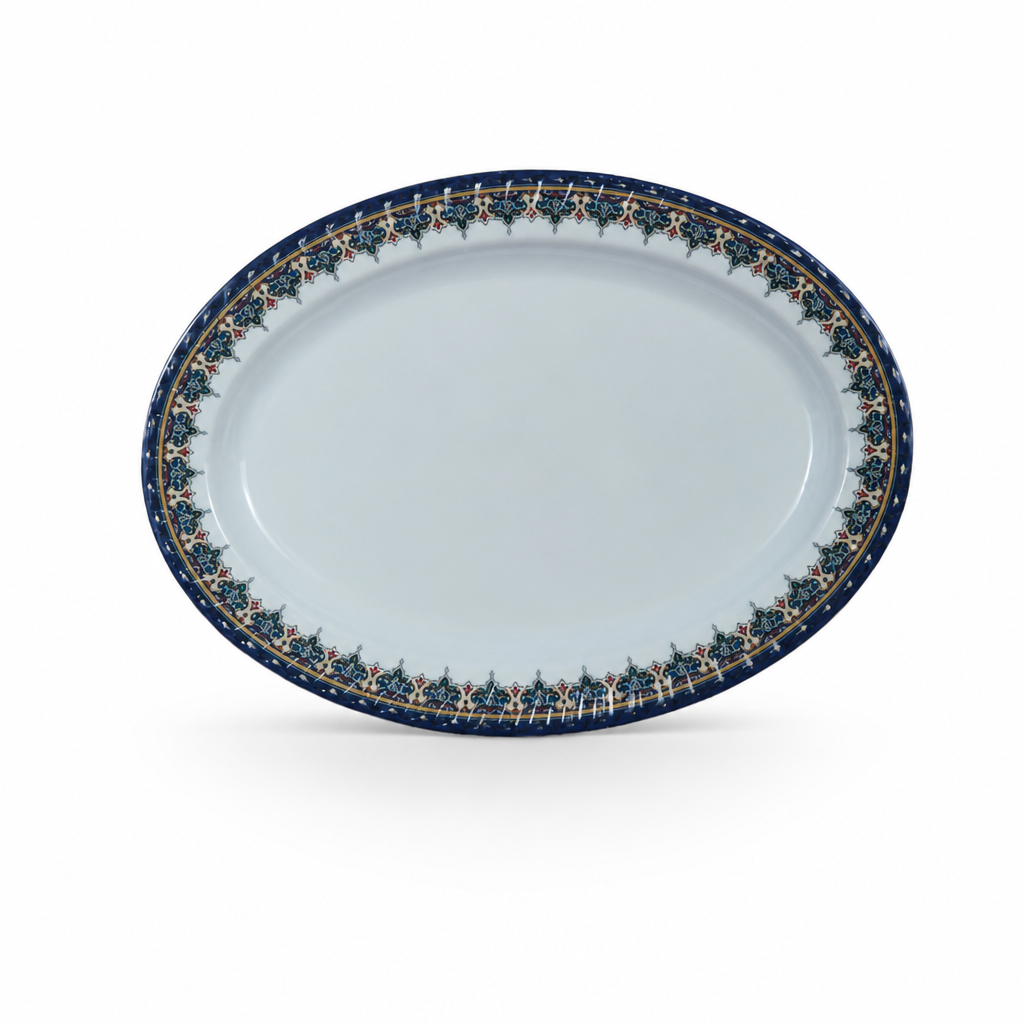96 Pieces Melamine Oval Plate, 14 Inch, Decorative Rim Design for Serving and Dining