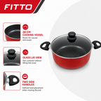 48 Pieces 28 cm Aluminium Non-Stick Saucepot with Glass Lid and Side Handles, Red