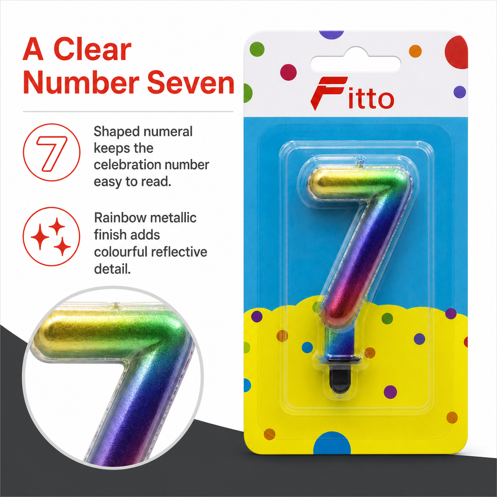 240 Pieces Rainbow Metallic Number 7 Cake Candle, 3 in, 1 Piece