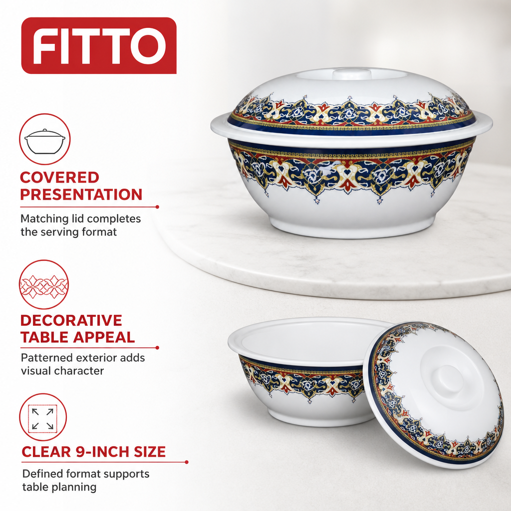 96 Pieces Melamine Serving Bowl with Lid, Decorative Pattern, 9 Inch Covered Tablewares