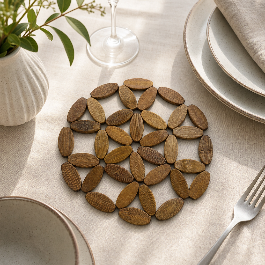 240 Pieces Natural Bamboo Round Lattice Table Mats, 20 cm, 1 Piece