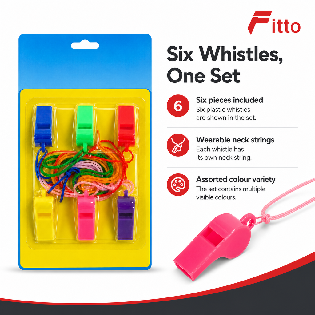 240 Pieces Assorted Colour Plastic Whistles with Neck Strings, 6 Pieces for Parties, Events and Group Activities