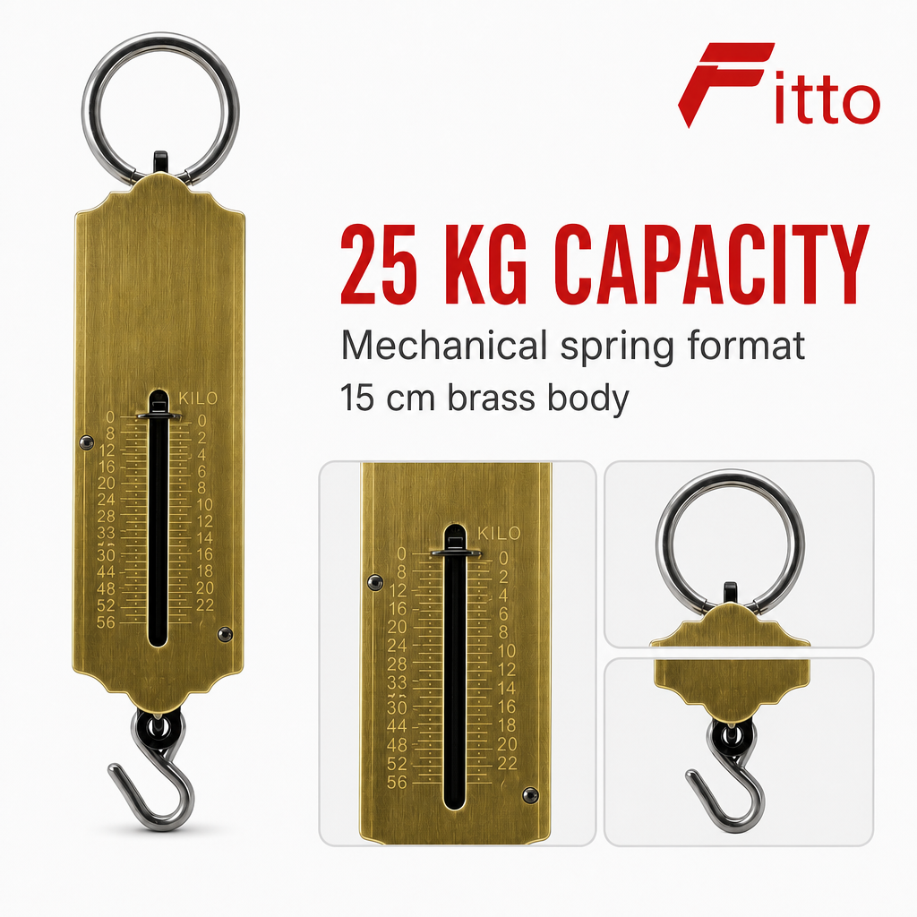 120 Pieces Mechanical Spring Hanging Scale, 25 kg Capacity, 15 cm Brass Body, Manual Weighing Tool, 1 Piece