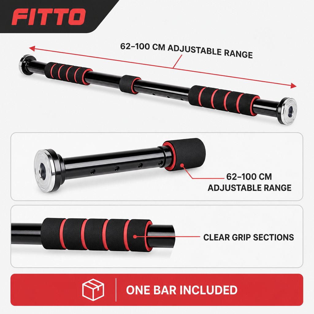 72 Pieces Adjustable Doorway Pull-Up Bar, 62–100 cm, Home Strength Training Equipment