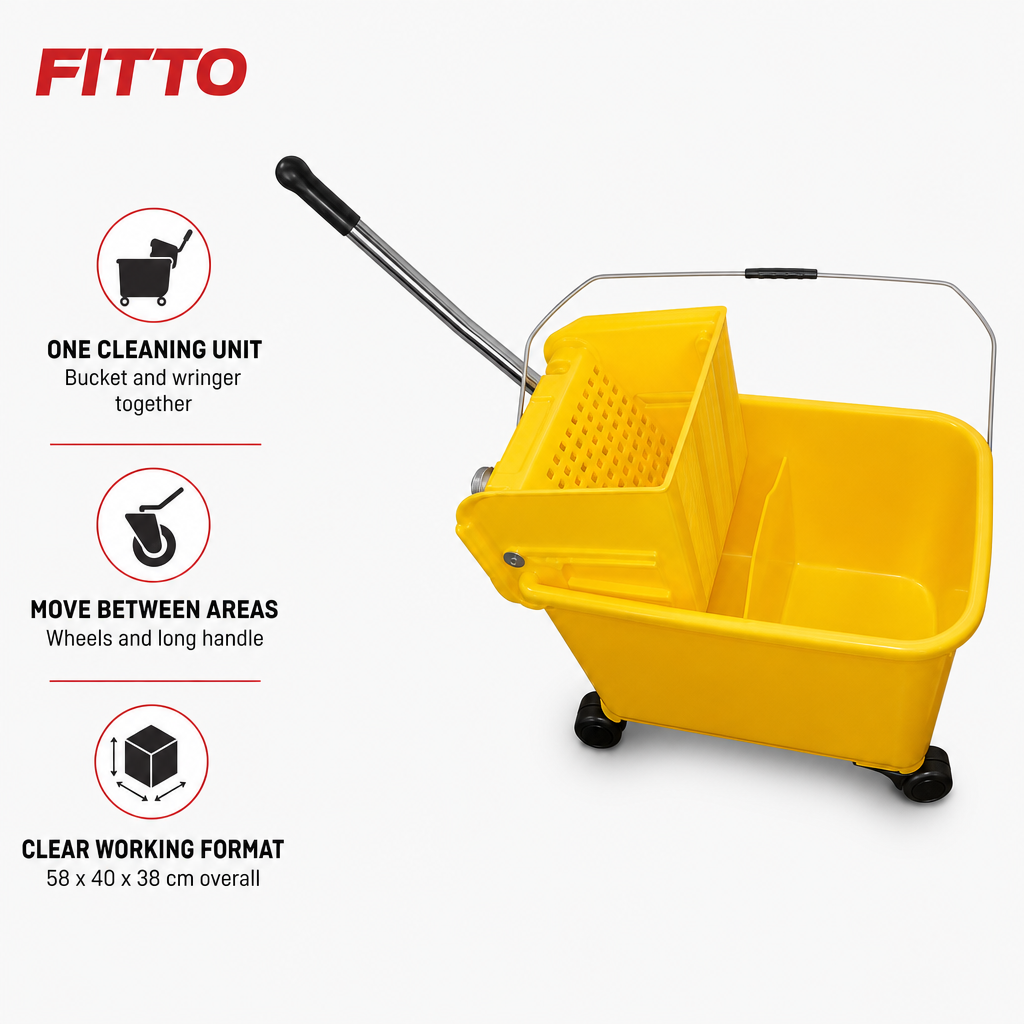 48 Pieces Commercial Mop Bucket with Wringers, Long Handle and Wheels, Yellow, 1 Piece