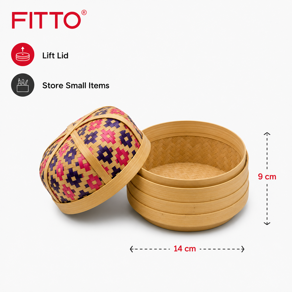 96 Pieces Handwoven Bamboo Round Decorative Storage Box with Lid, 5in
