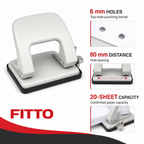 96 Pieces Paper Punches, 6 mm Two-Hole Punch with 80 mm Hole Distance, 20-Sheet Capacity, Assorted Colour, 1 Piece