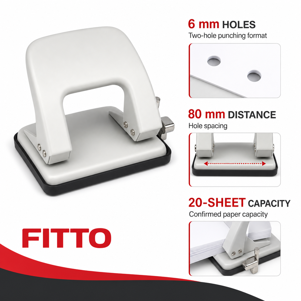 96 Pieces Paper Punches, 6 mm Two-Hole Punch with 80 mm Hole Distance, 20-Sheet Capacity, Assorted Colour, 1 Piece