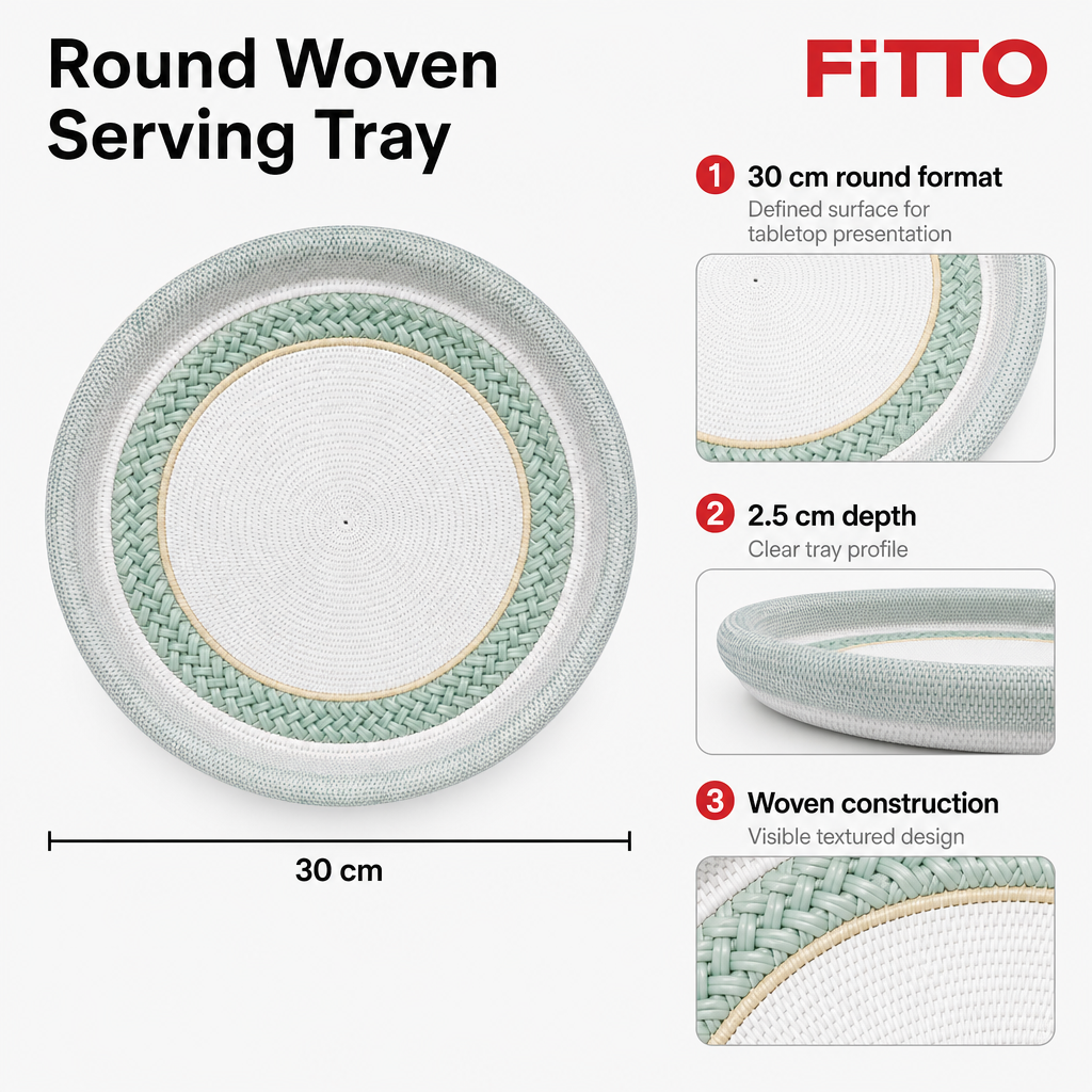 96 Pieces Round Woven Serving Trays, 30 cm, Pale Green and White