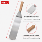 96 Pieces Stainless Steel Turner with Wooden Handle, Flat Cooking Spatula, 36.5 x 7.3 cm, 1 Piece