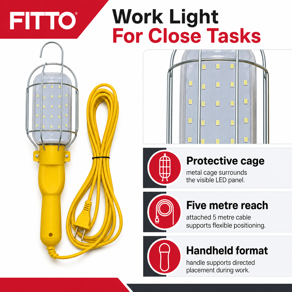 96 Pieces LED Work Light with Protective Metal Cage, Corded Handheld Trouble Light, 5 Metre Cable, Yellow, 1 Piece