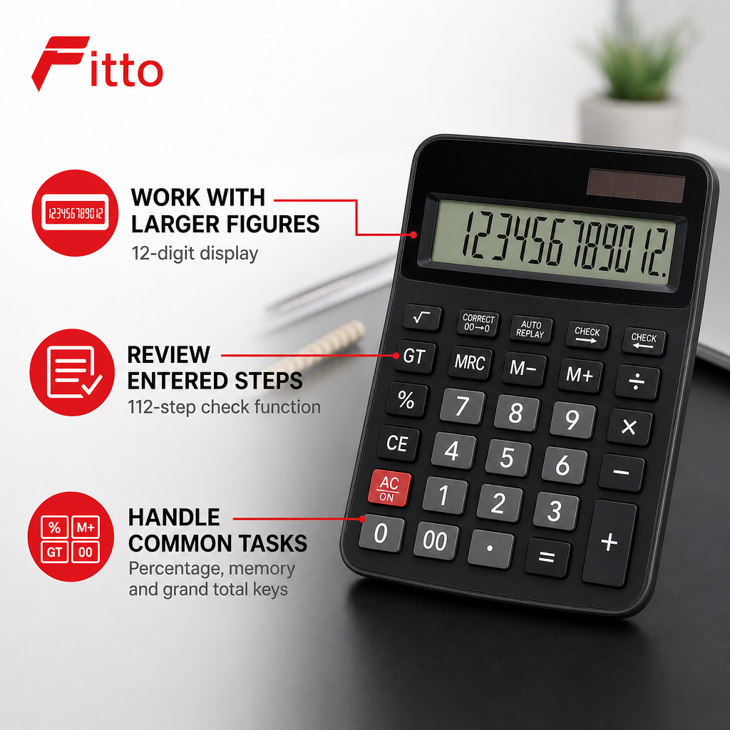 96 Pieces Calculators, Black And White 12-Digit Electronic Calculator With 112-Step Check And Dual Power, 1 Piece