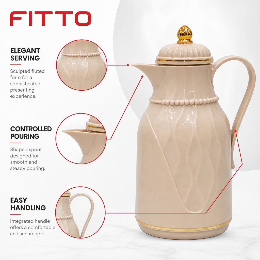 72 Pieces Vacuum Flasks with Handle, Lid and Pour Spout, 1 Litre, Beige or Ivory, 1 Piece