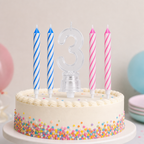 144 Pieces LED Happy Birthday Number 3 Cake Candle Set with 4 Candles, 9 cm, Multicolor