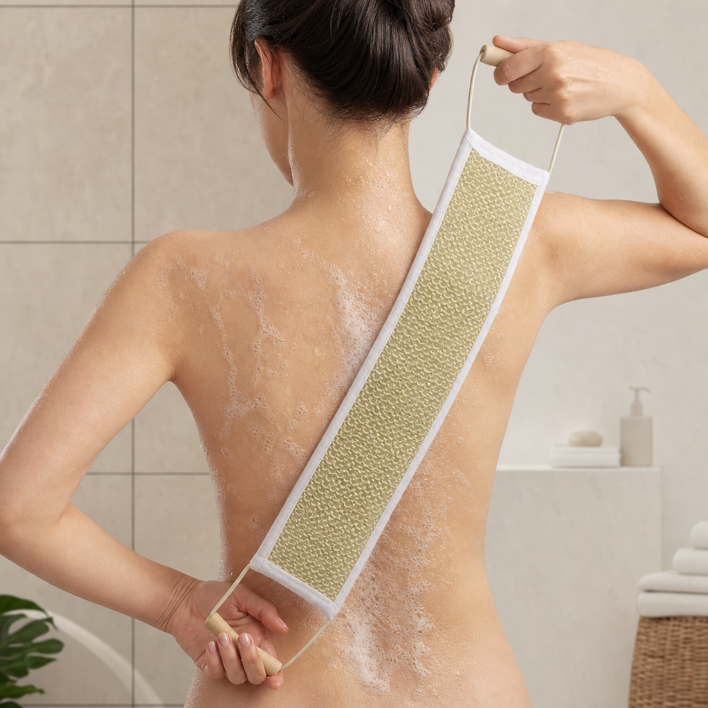 144 Pieces Bath Back Scrubber with Fabric Handles, 58 cm, Off-White, 1 Piece