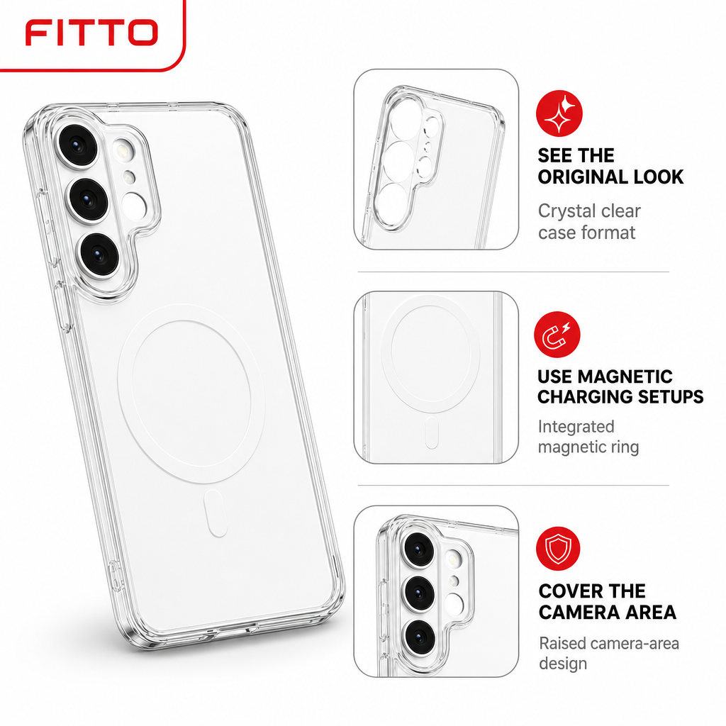 96 Pieces Crystal Clear Magnetic Phone Cases for S26+ with Wireless Charging Ring and Raised Camera Protection