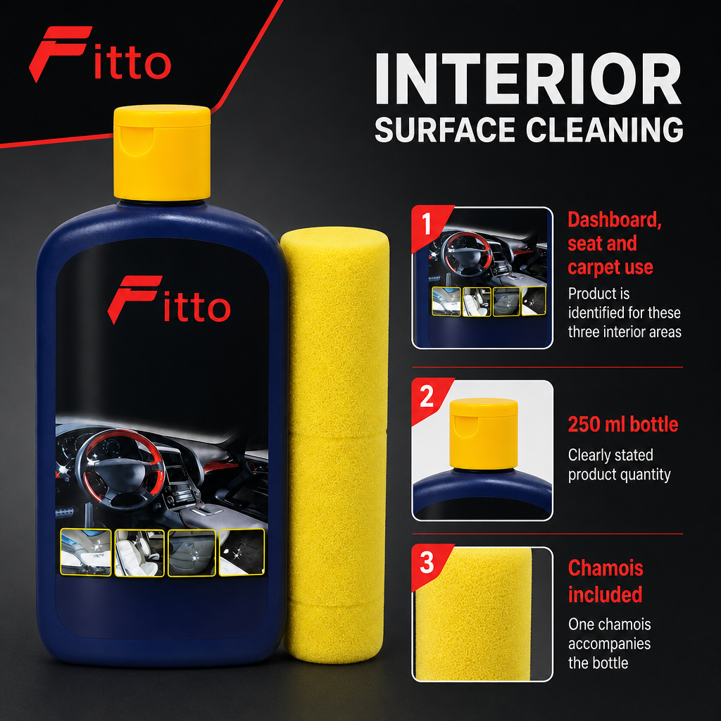 96 Pieces Interior Cleaner for Dashboard, Seat and Carpet with Chamois, 250 ml