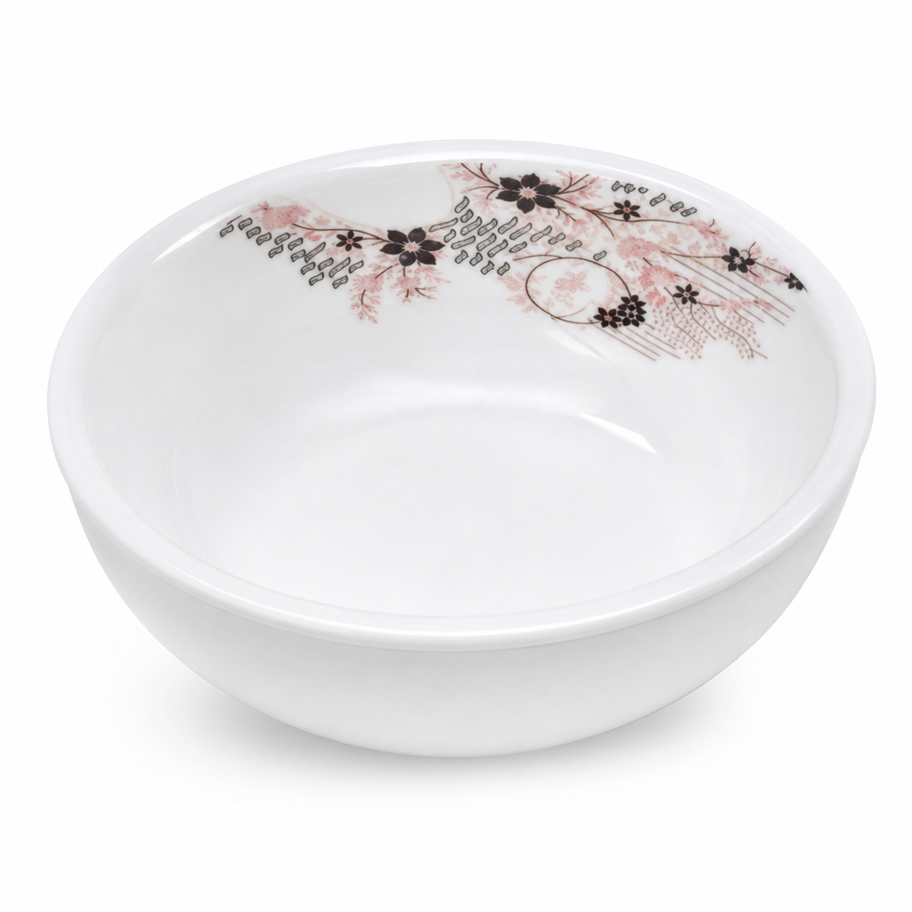 144 Pieces White Round Serving Bowl with Floral Print, 19 cm, 1 Piece