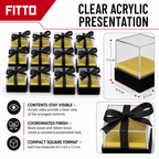 60 Pieces Acrylic Favor Boxes, Black Square Ribbon Presentation Boxes, 6.5 x 6.5 x 7.2 cm, 12 Pieces