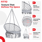 48 Pieces Grey Macramé Hanging Rope Swing Chair, 80 x 60 cm Seat, 120 cm Overall Height, 1 Unit