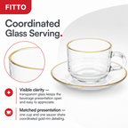 72 Pieces Clear Glass Tea Cup and Saucer Set with Gold Rim, 2 Pieces