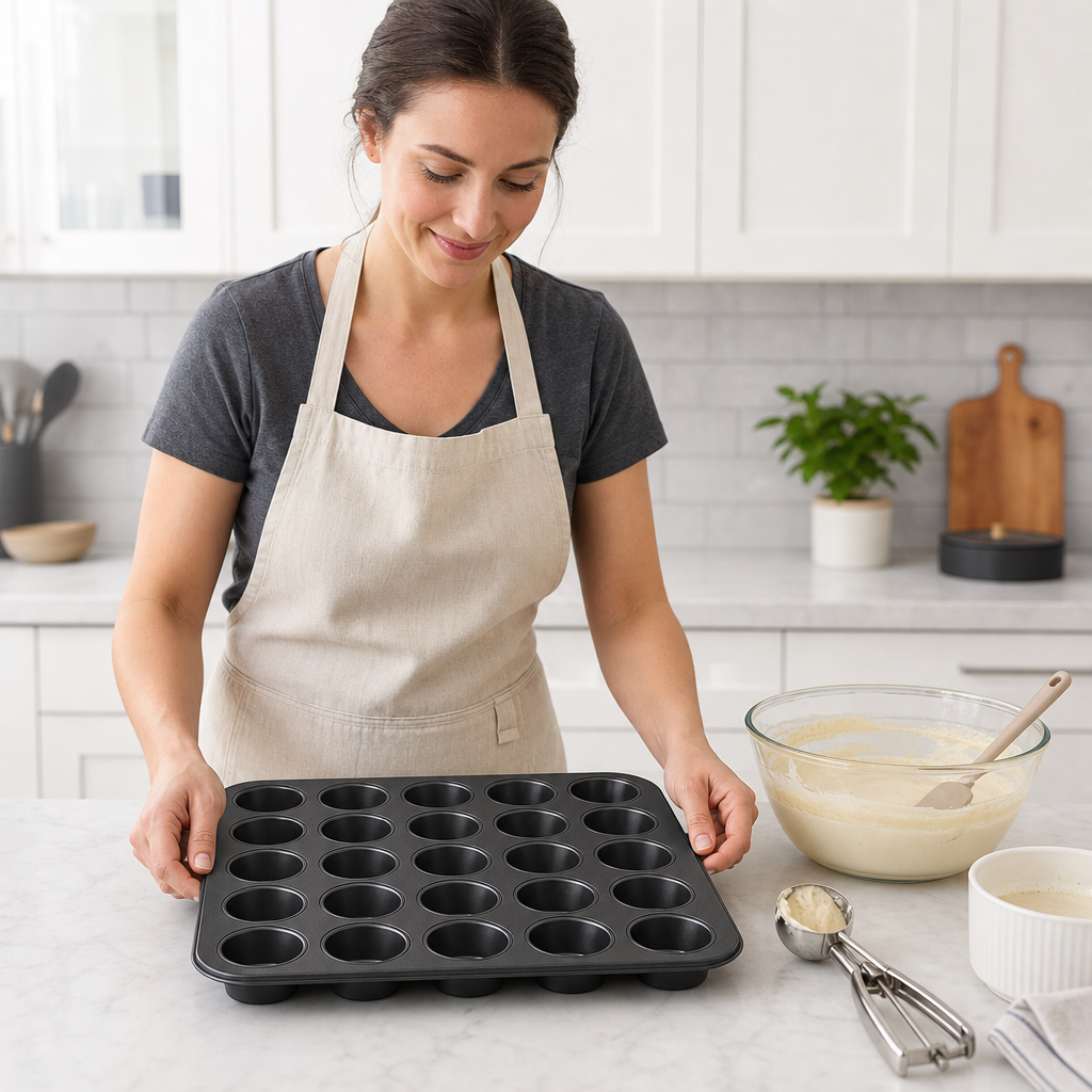 96 Pieces 24-Cup Cake Mold, Black Carbon Steel Non-Stick Tray, 38 x 26 cm, 1 Piece