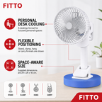96 Pieces Desktop Fan Blue And White 1 Piece With Stand, Clamp, Hang Or Carry Options