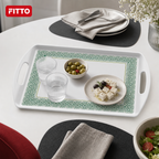 60 Pieces Rectangular Serving Trays with Double Handles, 24 Inch, Grey and Green Patterned Surface