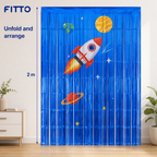 144 Pieces Space Happy Birthday Foil Fringe Curtain Backdrop, 2 m