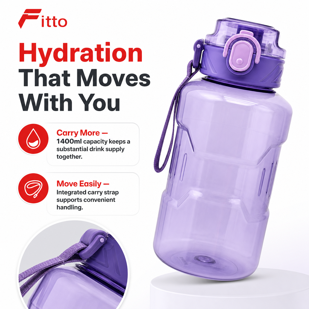 96 Pieces 1400ml Sports Water Bottles with Carry Strap, Purple