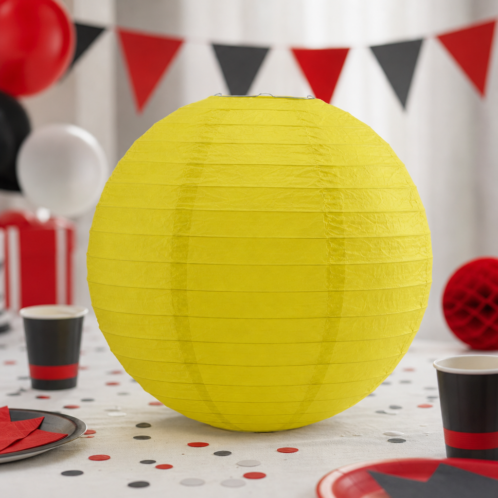 144 Pieces Yellow Paper Wire Lantern, 25 cm, Round Party Decorations, 1 Piece
