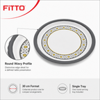 96 Pieces Melamine Round Wavy Serving Trays, 30 cm, White and Grey with Yellow Accents
