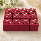 96 Pieces Paper Presentation Boxes with Floral Decoration, Maroon, 7.5 x 7.5 cm, 12 Pieces