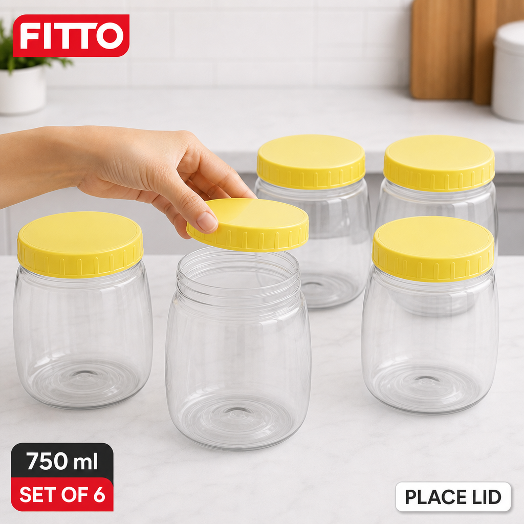 96 Pieces Food Storage Jars with Yellow Lids, 750 ml, Clear Plastic Containers, Pack of 6